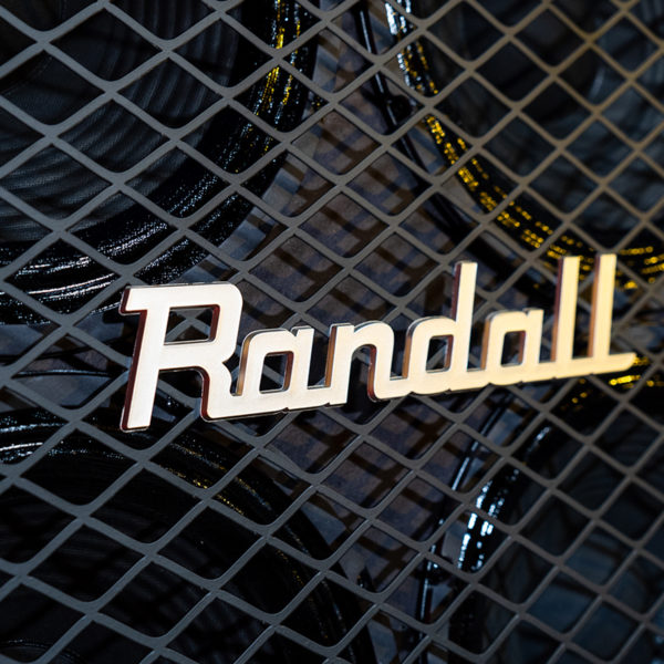 closeup of Randall logo on amplifier