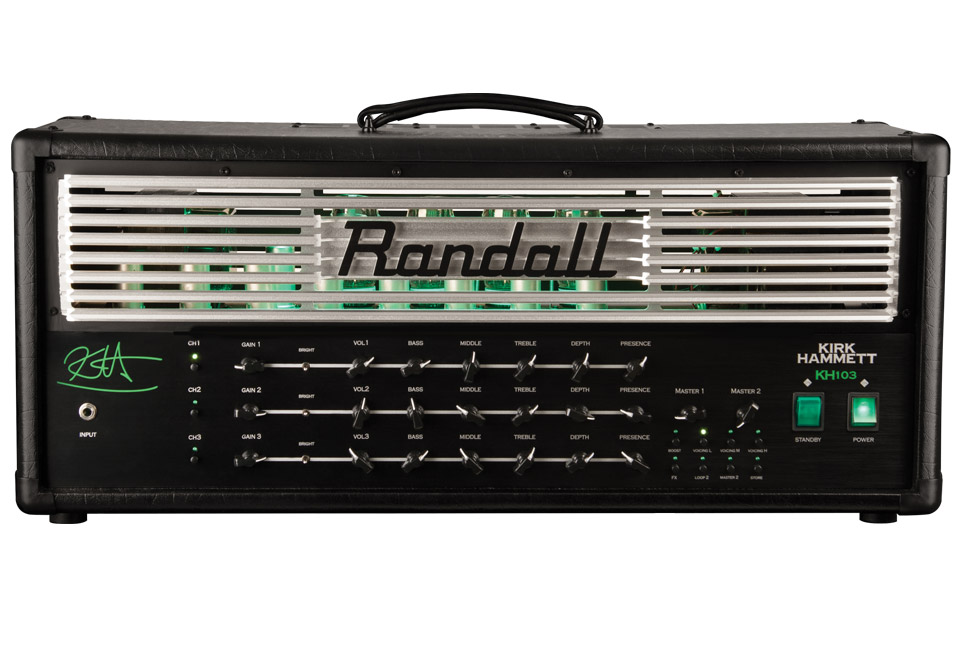 black and silver Randall amplifier head