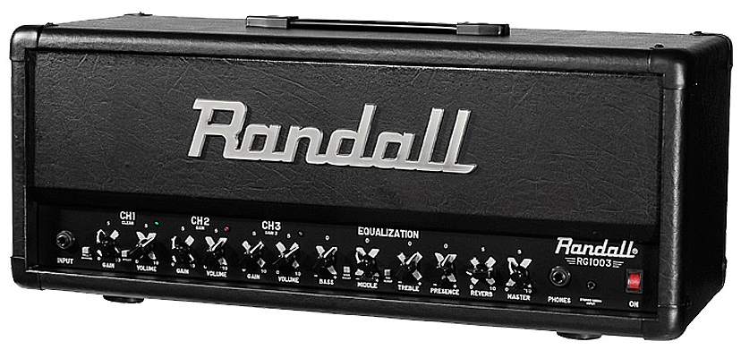 black and silver Randall amplifier head