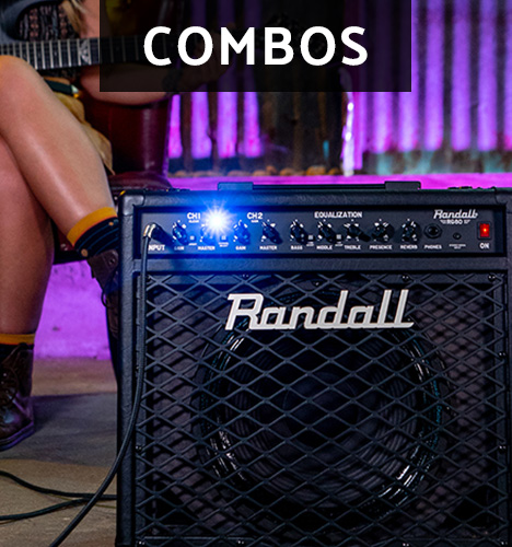 partial view of a woman playing electric guitar behind a Randall combo amplifier